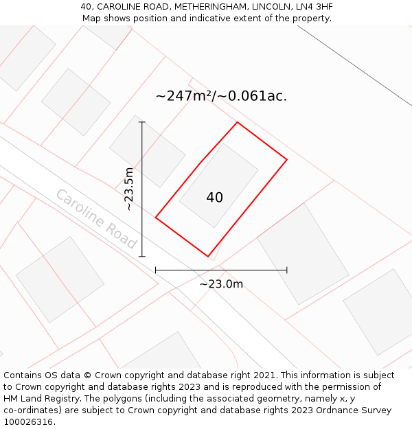 40, CAROLINE ROAD, METHERINGHAM, LINCOLN, LN4 3HF: Plot and title map
