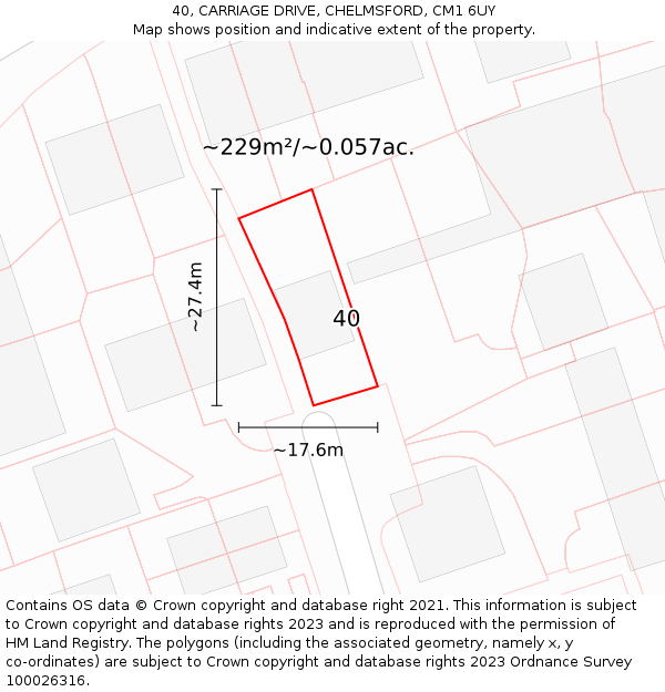 40, CARRIAGE DRIVE, CHELMSFORD, CM1 6UY: Plot and title map