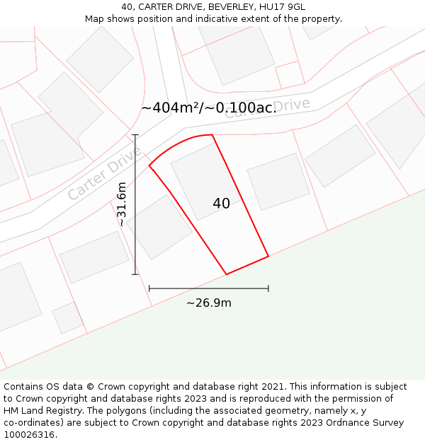 40, CARTER DRIVE, BEVERLEY, HU17 9GL: Plot and title map
