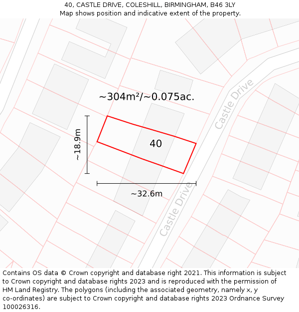 40, CASTLE DRIVE, COLESHILL, BIRMINGHAM, B46 3LY: Plot and title map