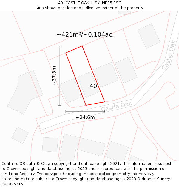 40, CASTLE OAK, USK, NP15 1SG: Plot and title map