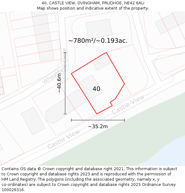 40, CASTLE VIEW, OVINGHAM, PRUDHOE, NE42 6AU: Plot and title map