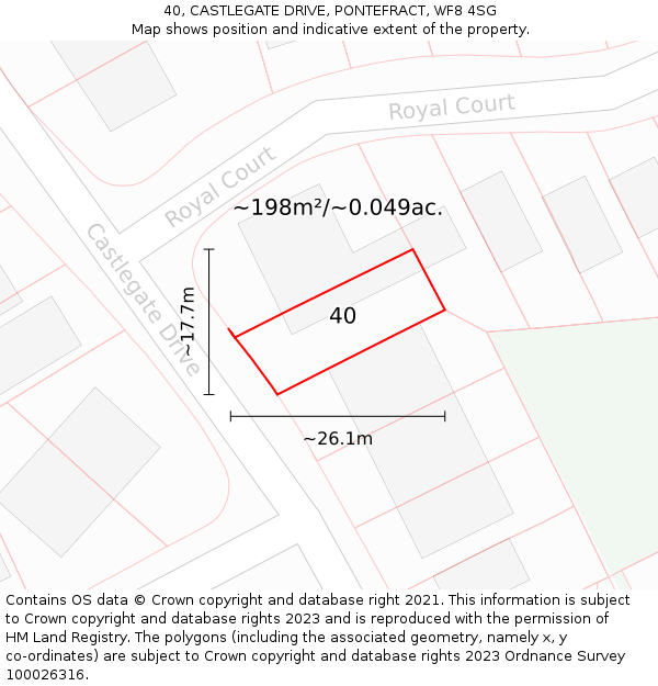 40, CASTLEGATE DRIVE, PONTEFRACT, WF8 4SG: Plot and title map