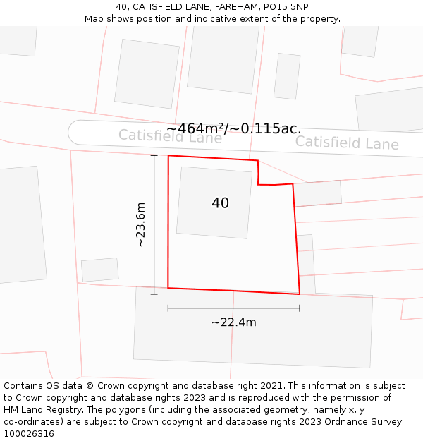 40, CATISFIELD LANE, FAREHAM, PO15 5NP: Plot and title map
