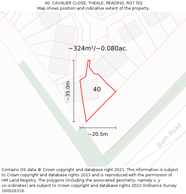 40, CAVALIER CLOSE, THEALE, READING, RG7 5DJ: Plot and title map