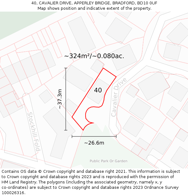 40, CAVALIER DRIVE, APPERLEY BRIDGE, BRADFORD, BD10 0UF: Plot and title map