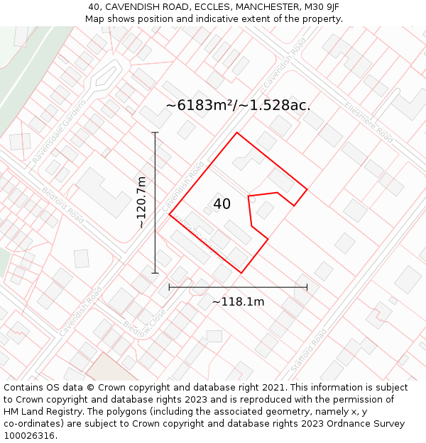 40, CAVENDISH ROAD, ECCLES, MANCHESTER, M30 9JF: Plot and title map