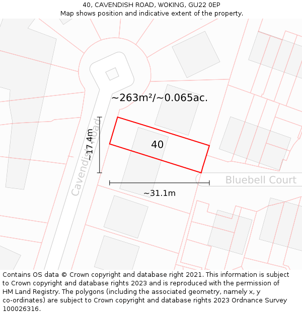 40, CAVENDISH ROAD, WOKING, GU22 0EP: Plot and title map