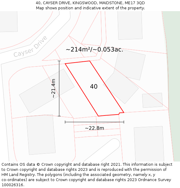 40, CAYSER DRIVE, KINGSWOOD, MAIDSTONE, ME17 3QD: Plot and title map