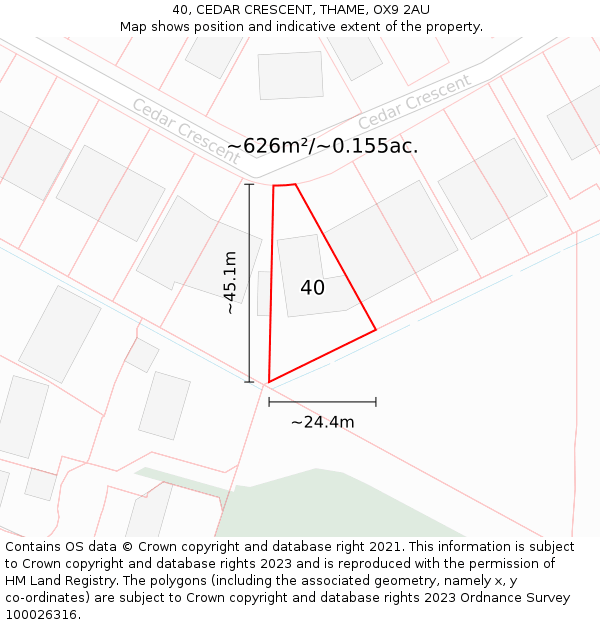 40, CEDAR CRESCENT, THAME, OX9 2AU: Plot and title map