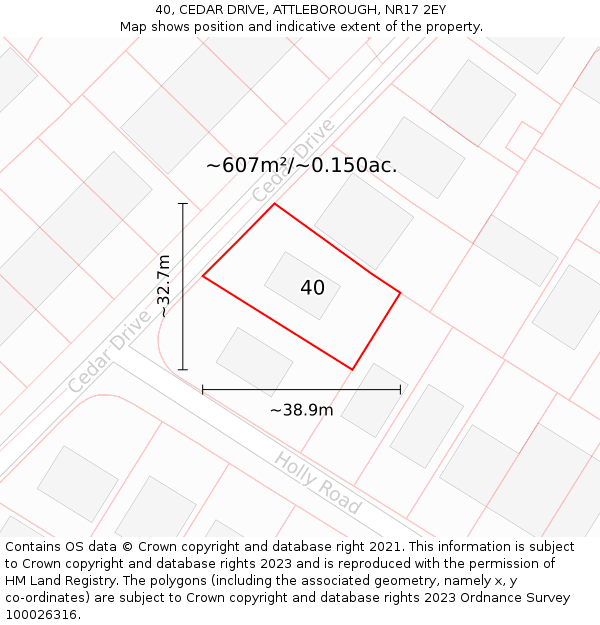 40, CEDAR DRIVE, ATTLEBOROUGH, NR17 2EY: Plot and title map