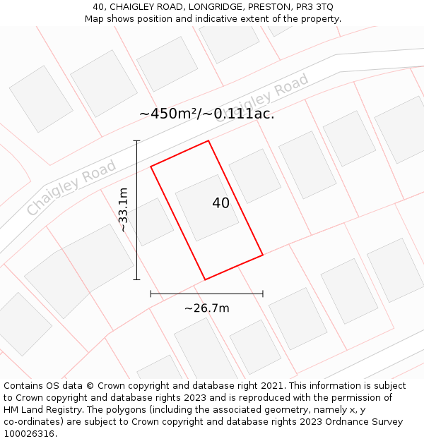 40, CHAIGLEY ROAD, LONGRIDGE, PRESTON, PR3 3TQ: Plot and title map