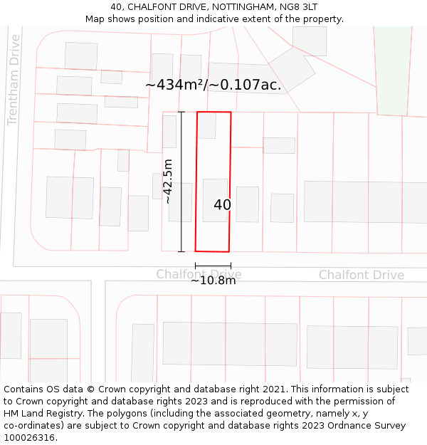 40, CHALFONT DRIVE, NOTTINGHAM, NG8 3LT: Plot and title map