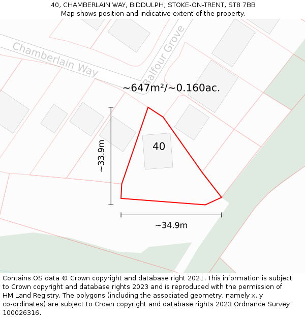 40, CHAMBERLAIN WAY, BIDDULPH, STOKE-ON-TRENT, ST8 7BB: Plot and title map