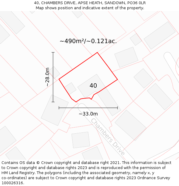 40, CHAMBERS DRIVE, APSE HEATH, SANDOWN, PO36 0LR: Plot and title map