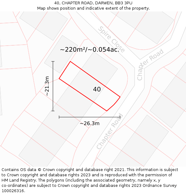 40, CHAPTER ROAD, DARWEN, BB3 3PU: Plot and title map