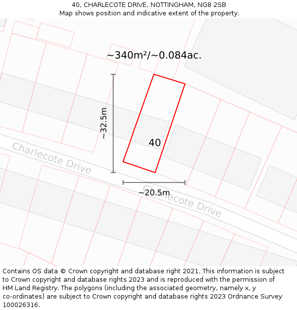 40, CHARLECOTE DRIVE, NOTTINGHAM, NG8 2SB: Plot and title map