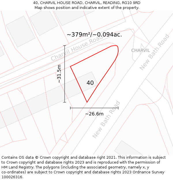 40, CHARVIL HOUSE ROAD, CHARVIL, READING, RG10 9RD: Plot and title map