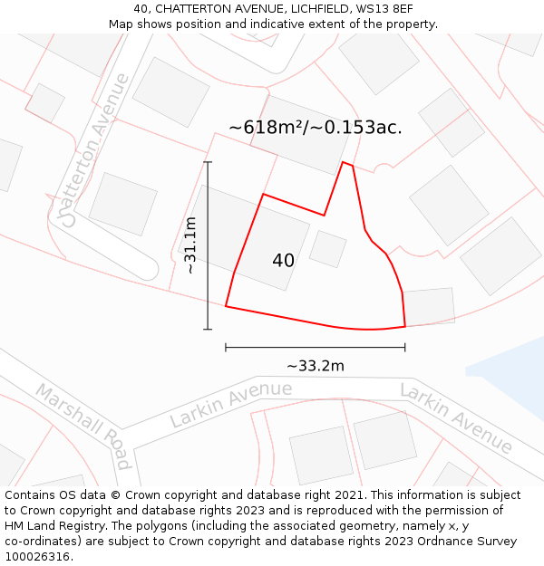 40, CHATTERTON AVENUE, LICHFIELD, WS13 8EF: Plot and title map