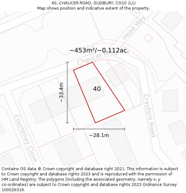 40, CHAUCER ROAD, SUDBURY, CO10 1LU: Plot and title map
