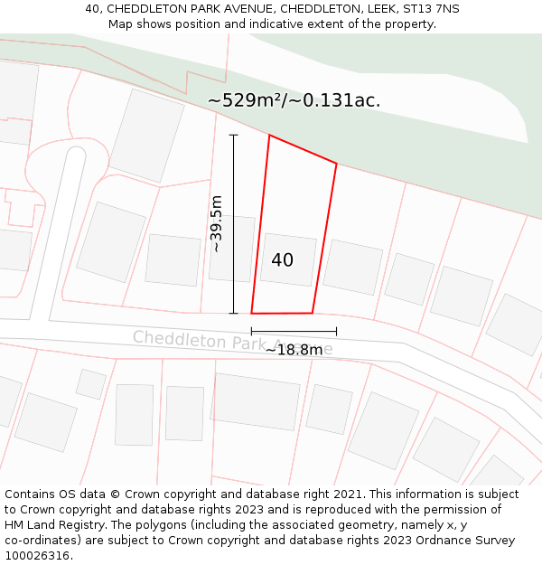 40, CHEDDLETON PARK AVENUE, CHEDDLETON, LEEK, ST13 7NS: Plot and title map