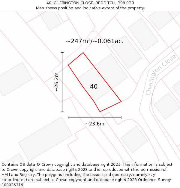 40, CHERINGTON CLOSE, REDDITCH, B98 0BB: Plot and title map