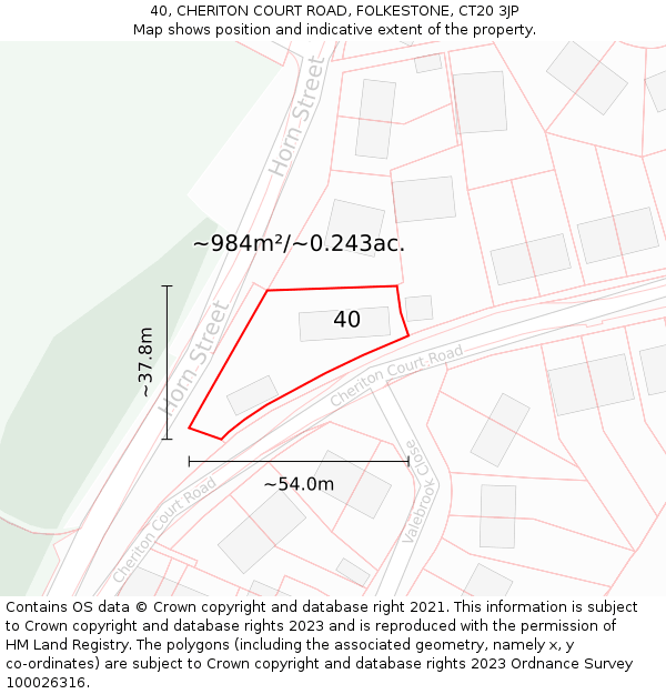 40, CHERITON COURT ROAD, FOLKESTONE, CT20 3JP: Plot and title map