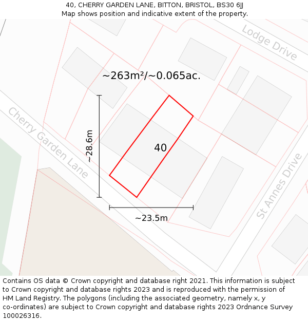40, CHERRY GARDEN LANE, BITTON, BRISTOL, BS30 6JJ: Plot and title map