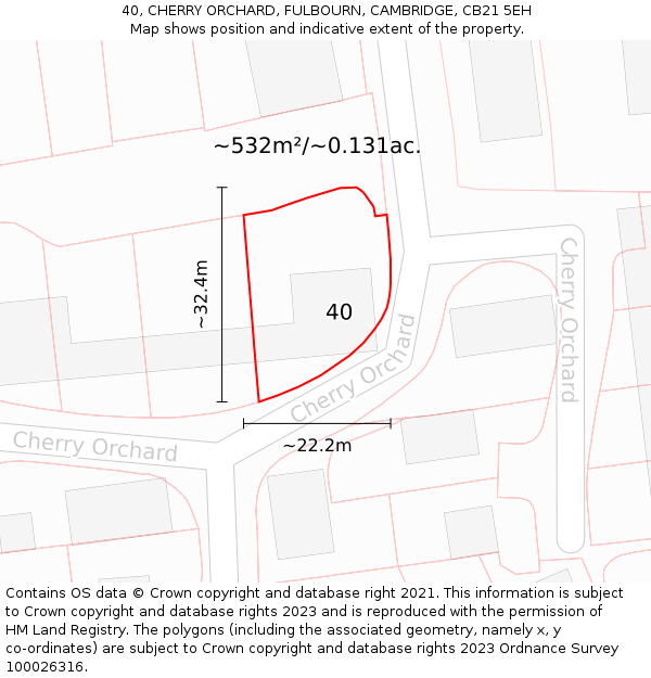 40, CHERRY ORCHARD, FULBOURN, CAMBRIDGE, CB21 5EH: Plot and title map