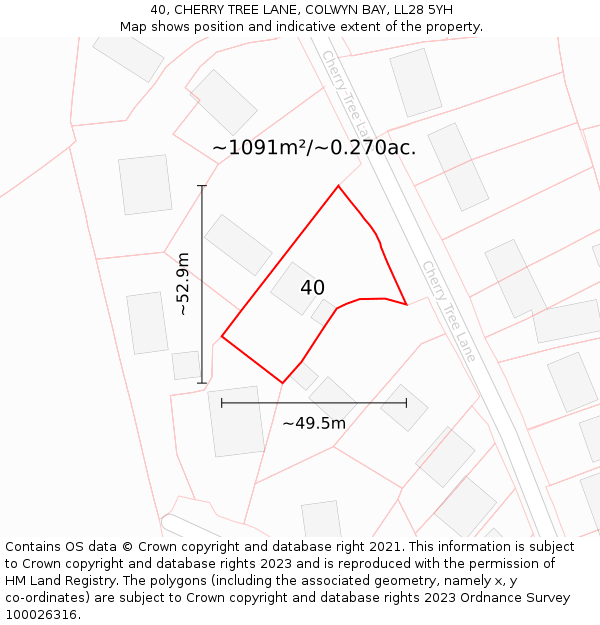 40, CHERRY TREE LANE, COLWYN BAY, LL28 5YH: Plot and title map