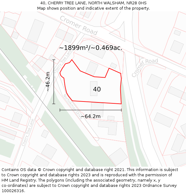 40, CHERRY TREE LANE, NORTH WALSHAM, NR28 0HS: Plot and title map