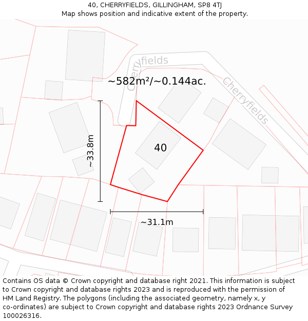40, CHERRYFIELDS, GILLINGHAM, SP8 4TJ: Plot and title map