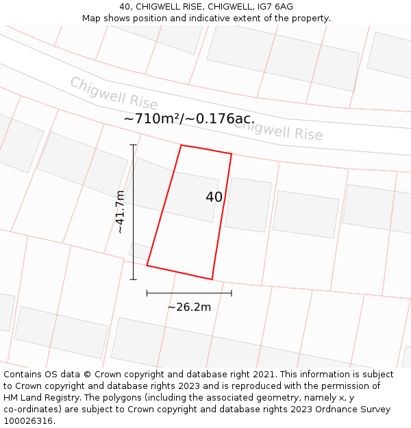 40, CHIGWELL RISE, CHIGWELL, IG7 6AG: Plot and title map