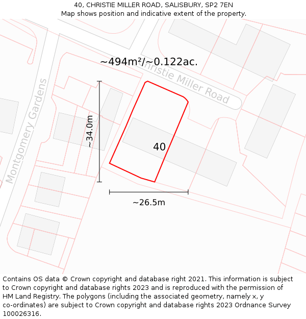 40, CHRISTIE MILLER ROAD, SALISBURY, SP2 7EN: Plot and title map