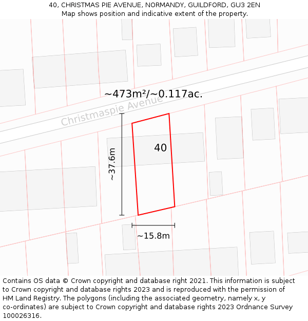 40, CHRISTMAS PIE AVENUE, NORMANDY, GUILDFORD, GU3 2EN: Plot and title map