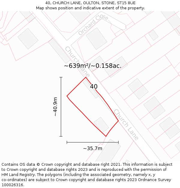 40, CHURCH LANE, OULTON, STONE, ST15 8UE: Plot and title map