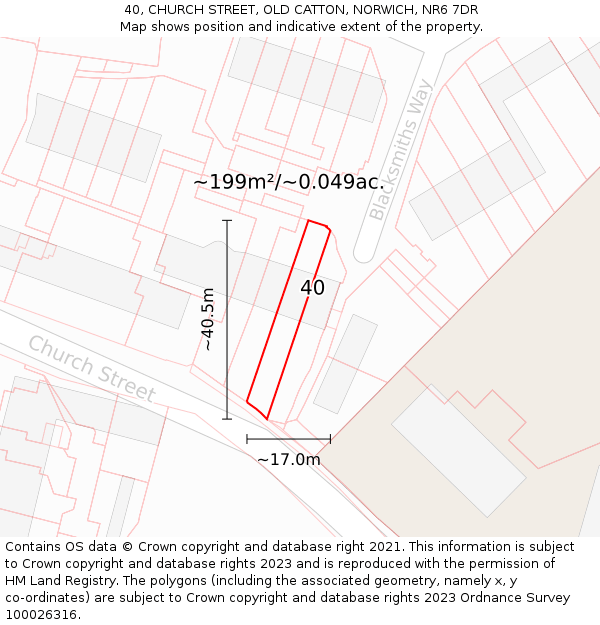 40, CHURCH STREET, OLD CATTON, NORWICH, NR6 7DR: Plot and title map