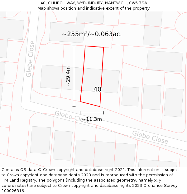 40, CHURCH WAY, WYBUNBURY, NANTWICH, CW5 7SA: Plot and title map