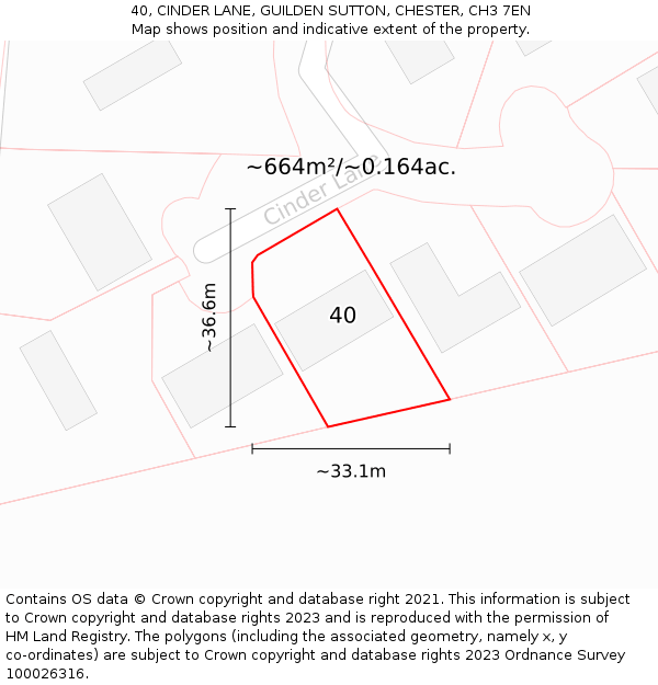 40, CINDER LANE, GUILDEN SUTTON, CHESTER, CH3 7EN: Plot and title map