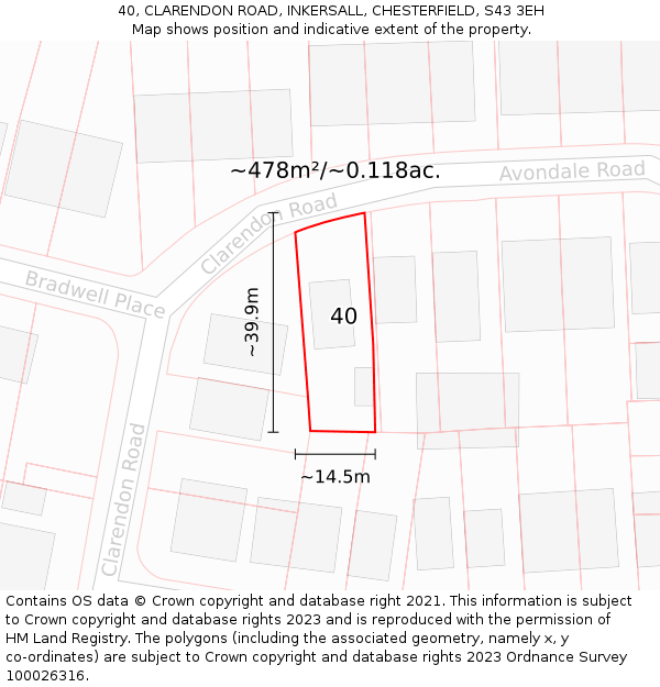 40, CLARENDON ROAD, INKERSALL, CHESTERFIELD, S43 3EH: Plot and title map