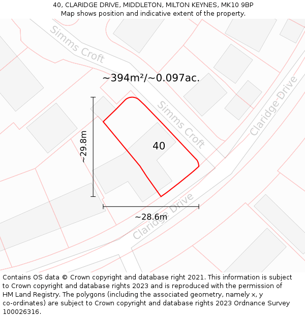 40, CLARIDGE DRIVE, MIDDLETON, MILTON KEYNES, MK10 9BP: Plot and title map