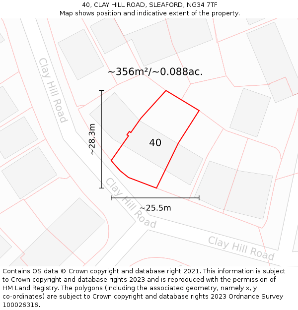 40, CLAY HILL ROAD, SLEAFORD, NG34 7TF: Plot and title map