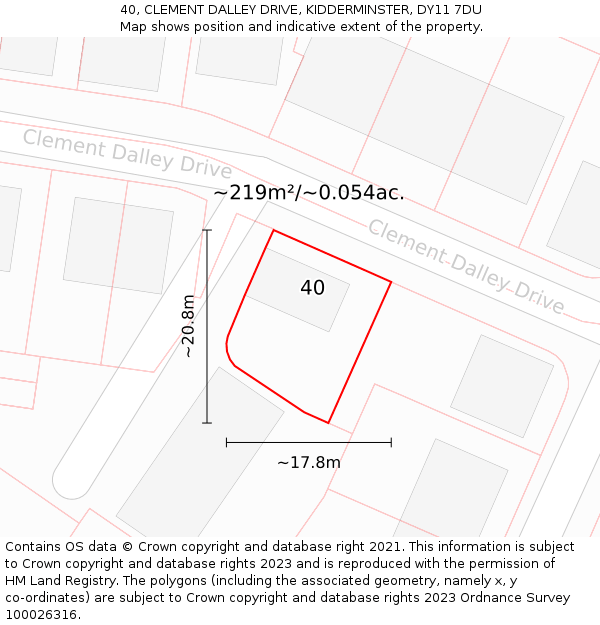 40, CLEMENT DALLEY DRIVE, KIDDERMINSTER, DY11 7DU: Plot and title map