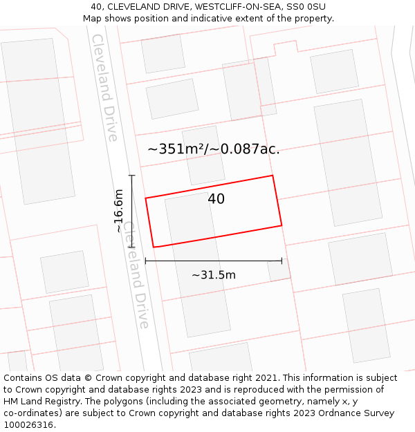 40, CLEVELAND DRIVE, WESTCLIFF-ON-SEA, SS0 0SU: Plot and title map