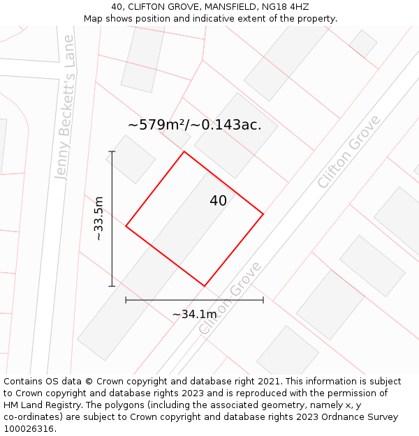 40, CLIFTON GROVE, MANSFIELD, NG18 4HZ: Plot and title map
