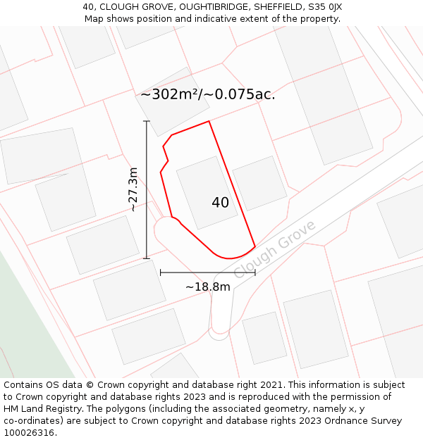 40, CLOUGH GROVE, OUGHTIBRIDGE, SHEFFIELD, S35 0JX: Plot and title map