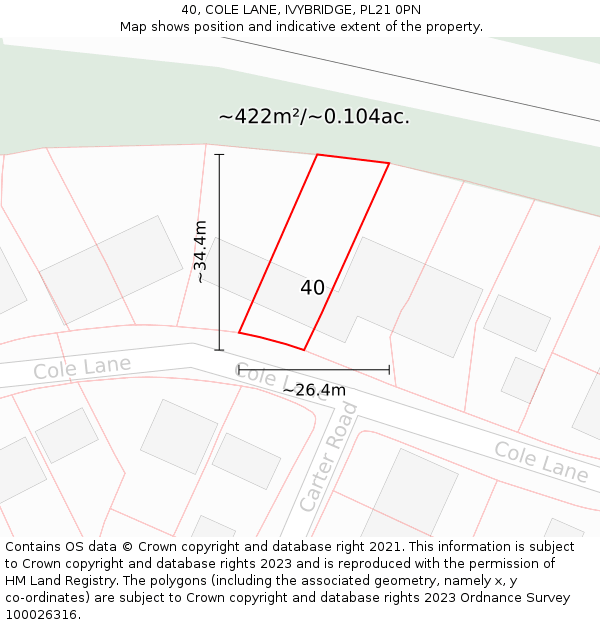 40, COLE LANE, IVYBRIDGE, PL21 0PN: Plot and title map