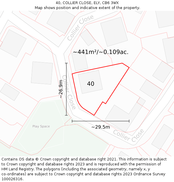 40, COLLIER CLOSE, ELY, CB6 3WX: Plot and title map