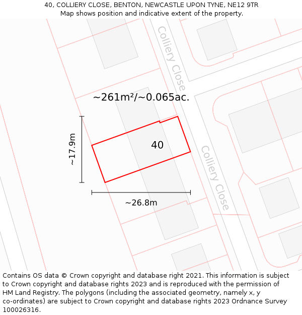 40, COLLIERY CLOSE, BENTON, NEWCASTLE UPON TYNE, NE12 9TR: Plot and title map