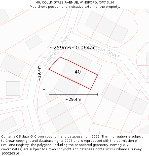 40, COLLINGTREE AVENUE, WINSFORD, CW7 3UH: Plot and title map